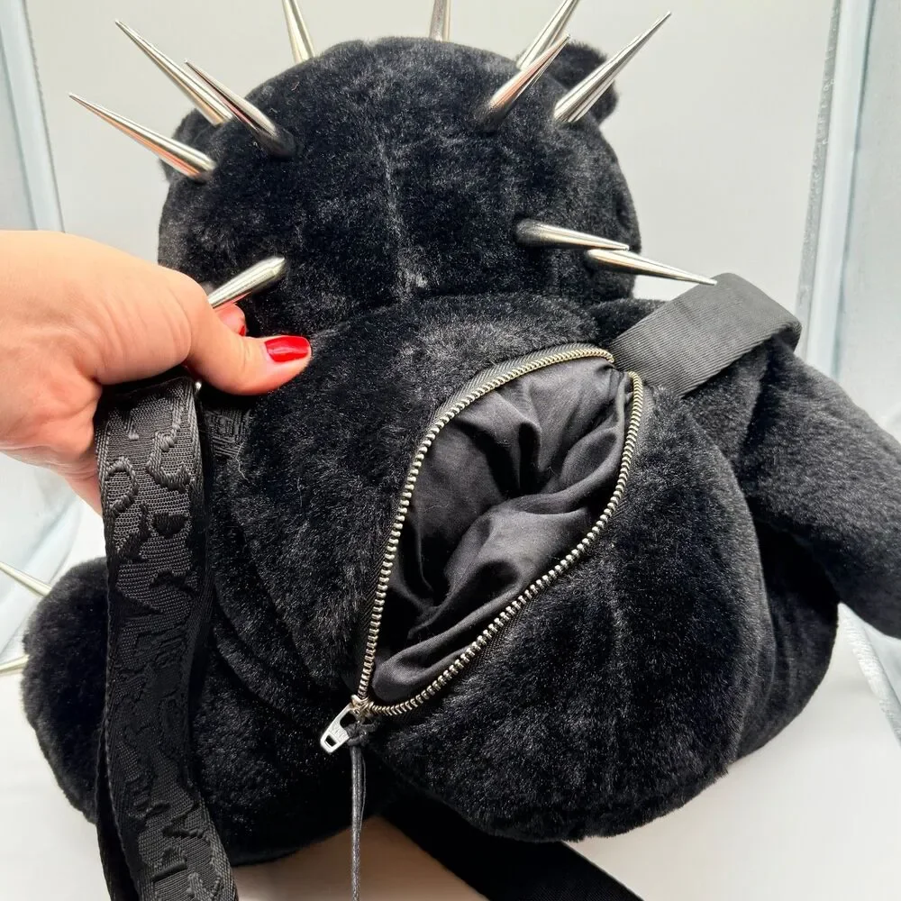 Racer Worldwide Plush Bear Crossbody Bag Zippers Spikes Alternative Punk Alt